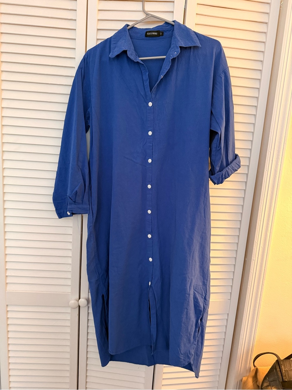 Amazon Blue Button-Front Maxi Shirt Dress